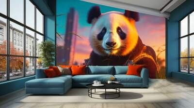 cyberpunk style panda concept with bright neon colors Wall mural