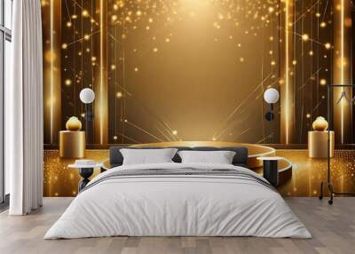 empty stage podium background luxury gold background with shiny glow lights Wall mural