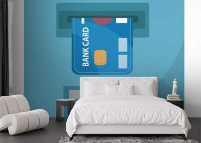 ATM with a bank card icon, flat design. ATM isolated on white background. Vector illustration, clip art Wall mural