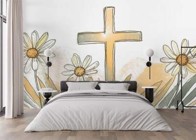 hand drawn style illustration of an easter cross isolated on a white background Wall mural