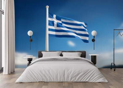 the greek flag flies on a pole Wall mural