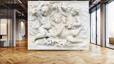 Black and white photography of basrelief with cherubs Wall mural