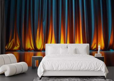 Closed stage curtains with dramatic lighting from below, creating a sense of anticipation and mystery Wall mural