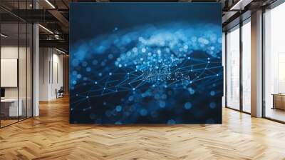 earth with connecting neon blue light. block chain futuristic technology connect the world. Wall mural