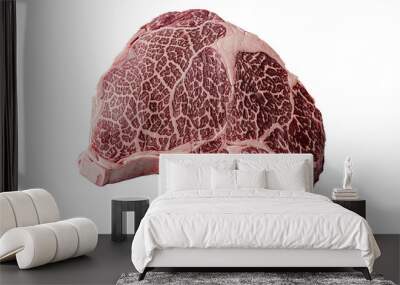 Fresh wagyu raw beef steak isolated on white background. Large piece of cow meat filet closeup. Wall mural