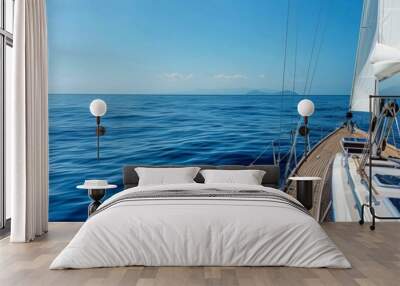 sailing yacht with white sail, on the blue sea. Wall mural