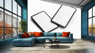 two tablet floating in the air with white blank screen. on solid white background. mix match for mockup. Wall mural