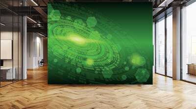 Abstract green technology background with various technological elements Technologic innovation. high-tech communication concept. circular network circuit Wall mural