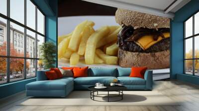 delicious cheeseburger and fries gourmet Wall mural