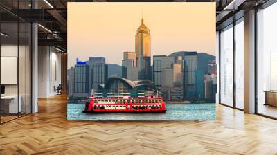 Hong Kong Harbour at sunset. Wall mural