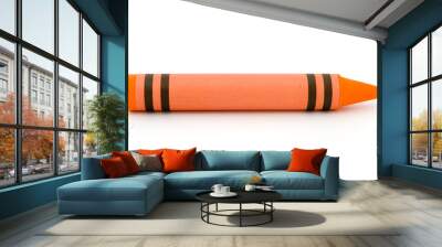 Siingle orange crayon isolated on white Wall mural