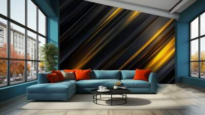 abstract black and yellow light pattern with gradient sleek diagonal texture background Wall mural