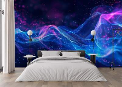 abstract blue and purple particle wave flowing digital background futuristic wallpaper design Wall mural