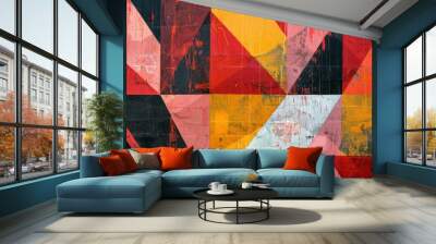 abstract geometric crimson red shapes patterns modern contemporary design art creativity vibrant striking bold  Wall mural