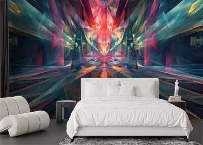 abstract geometric shapes fractals intricate patterns generative art gradient modern contemporary bright colors futuristic dynamic kaleidoscope mesmerizing  Wall mural