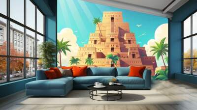 ancient city of babylon with iconic tower of babel biblical story of multilingual communication illustration Wall mural