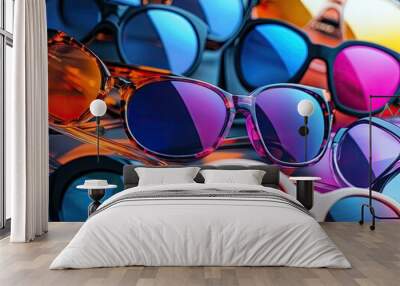 artistic arrangement of diverse sunglasses styles fashion accessory still life Wall mural