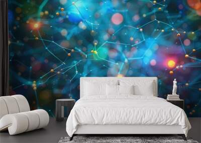 artistic data labeling illustration with colorful neural networks and glowing nodes abstract digital art Wall mural