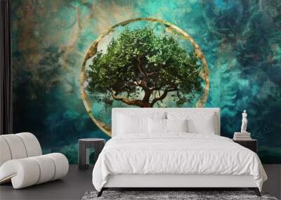 Artistic representation of tree of life, sacred symbol of growth and prosperity, digital art Wall mural