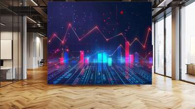 ascending business analysis charts with economic growth graphs digital concept illustration Wall mural