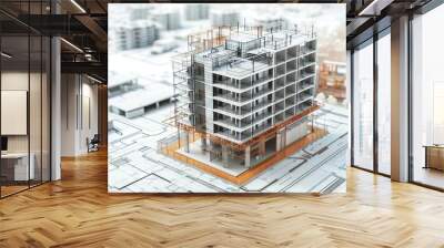 bim model presentation for construction project 3d visualization of building design digital illustration Wall mural