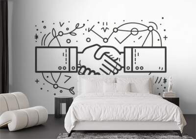 business handshake agreement deal partners collaboration teamwork success celebration line art simple drawing  Wall mural