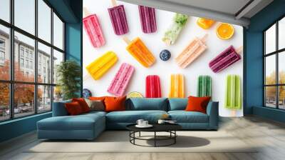 colorful array of unique summer popsicles vibrant frozen treats on white background Wall mural