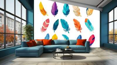 colorful bird feather icons isolated on white background flat vector illustration set Wall mural