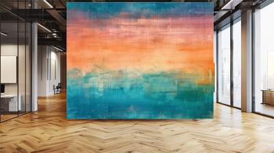 colorful vibrant aged horizontal background in medium turquoise pastel orange and royal blue digital ilustration Wall mural