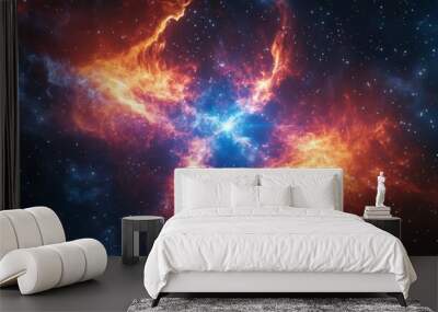 cosmic nebula forming intricate atom structure swirling energy in deep space background Wall mural