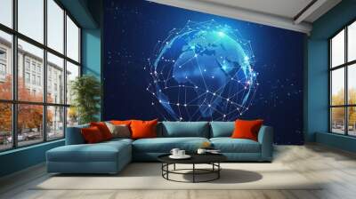 digital planet earth with global network connections and orbiting satellites technology concept illustration Wall mural