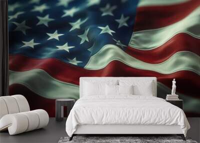 dramatic closeup of rippling american flag bold red white and blue patriotic Wall mural