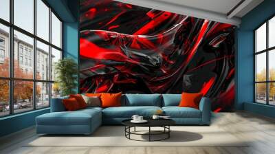 dynamic black and red abstract banner background bold contrasting colors futuristic digital art Wall mural