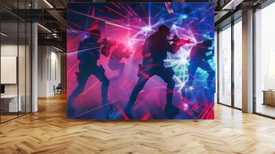 dynamic laser tag arena with energetic players exciting action poster design Wall mural