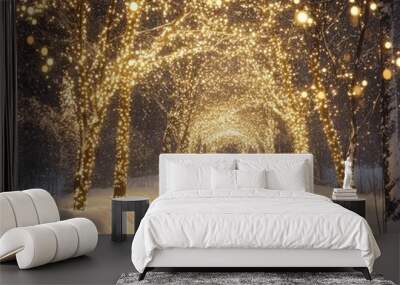 enchanted winter wonderland with shimmering golden lights Wall mural