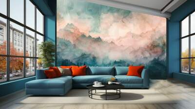 ethereal watercolor landscape abstract dreamscape with rough textures and muted colors Wall mural