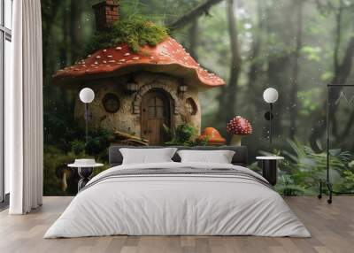 fairy woodland whimsical home house forest mushroom enchanted magical storybook fantasy imagination nature mystical fairytale dreamy  Wall mural