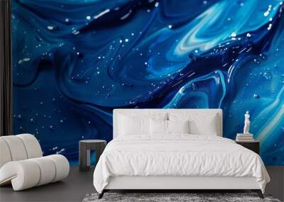 fluid motion vibrant blue paint stroke element abstract decorative design art pattern texture splash  Wall mural