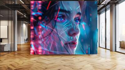 futuristic digital art portrait of a woman in cyberspace with artificial intelligence elements Wall mural