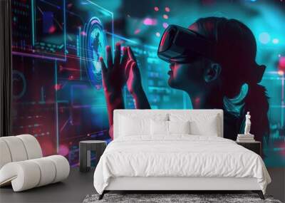 futuristic technology concept with child using augmented reality processor for education digital illustration Wall mural