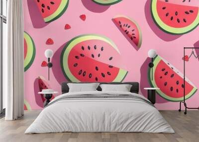 geometric watermelon pattern on pink summer pop art style minimalist design Wall mural