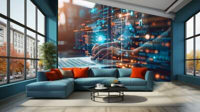 global internet network with programmer coding digital technology concept Wall mural