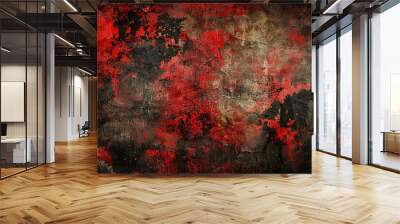 grungy distressed red and black horror background eerie vintage texture Wall mural