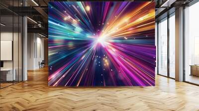 hyperspace warp speed effect colorful light streaks space travel concept abstract background Wall mural