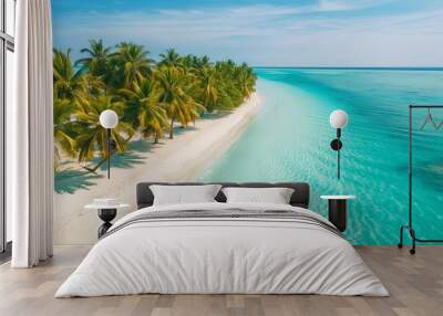 idyllic tropical island paradise with lush palm trees white sandy beach and crystal clear turquoise ocean tranquil summer vacation destination aerial travel photography 1 Wall mural