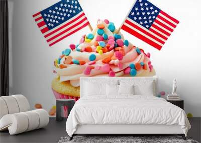 patriotic cupcake with miniature us flag toothpick isolated on white background Wall mural