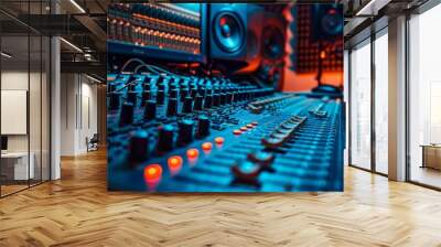 Professional sound recording studio with intricate audio equipment and mixing console, music production concept, high-resolution photo Wall mural