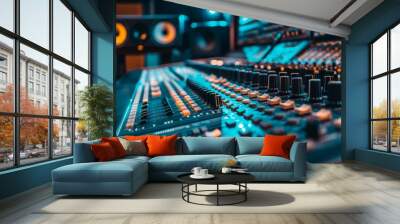 Professional sound recording studio with intricate audio equipment and mixing console, music production concept, high-resolution photo Wall mural