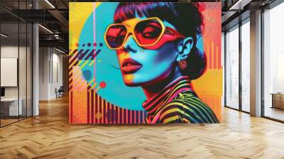 Retro-futuristic pop art fashion portrait, combining vintage and futuristic elements, AI-generated illustration Wall mural