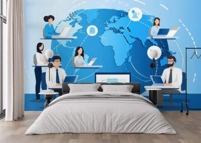 Skilled HR professional managing online team from office Wall mural